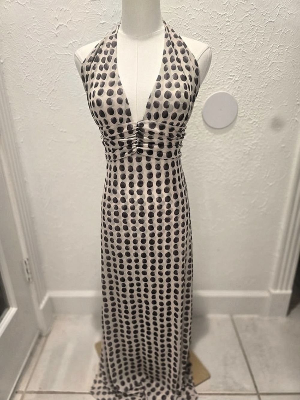 RESA XL Polka Dot Mesh Halter Maxi Dress Open Back Like new
